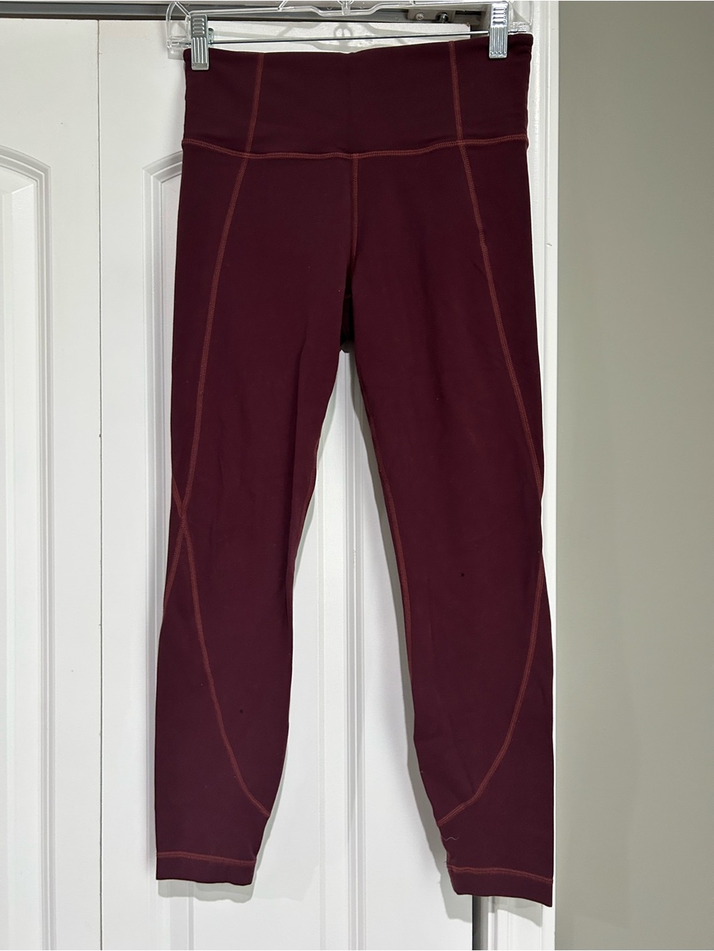 Athleta Wine Red Leggings with Contrast Seams
